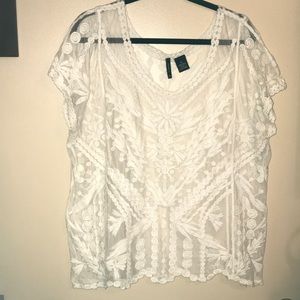 Lace Embroidered Overlay Blouse | Off-White